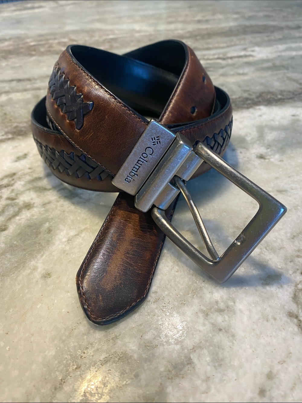 Columbia Brown Leather Braided Accent Belt with Silver Buckle size 42 Men’s